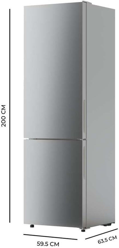 Réfrigérateur 256 L Bolero Coolmarket Combi 356 Glass Grey D, Classe D, Économie D'Énergie, Mode Vacances, Multi Airflow, No Frost Total, Humidity Box Et Crisper Box.