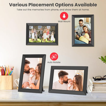 Frameo Cadre Photo Numérique Wifi 10,1 Pouces Avec Mémoire Intégrée De 32 Go, Écran Tactile HD 1280X800 IPS Pour Partager Photos Et Vidéos, Support Multilingue, Rotation Automatique, Montage Mural