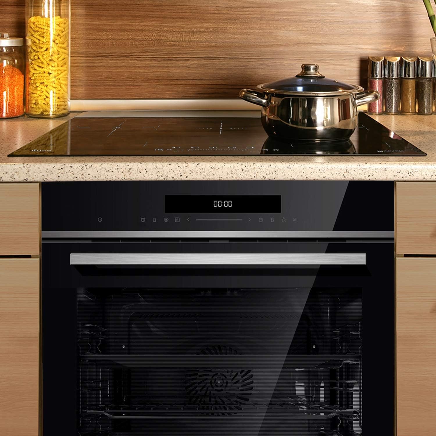 Cuisinière: 60Cm Four Encastrable EB8019EDP + 77Cm Plaque Induction IND7705FZ / Pyrolyse/Fonction Pizza/Gril/Circulation De L'Air/Air Chaud/Tiroirs Télescopiques / SET80193FZ
