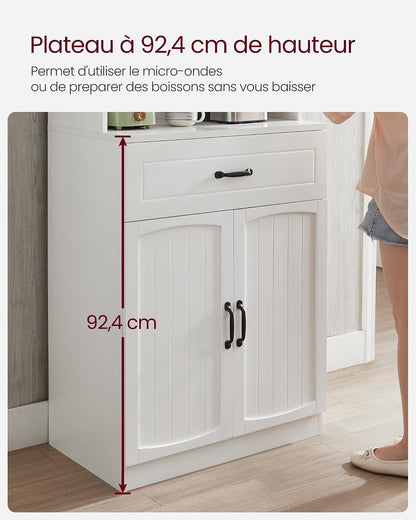 Buffet Haut Cuisine, Meuble De Rangement, Garde-Manger, Vaisselier, Avec Portes En Verre Et Étagères Réglables, Trou De Passage Des Câbles, Pour Micro-Ondes, Style Moderne, Blanc LSC361W21 | Armoire Multi-Usages Avec Étagères Réglables, Trou De Câble, Style Maison De Campagne, Blanc, Collection SOFIE LSC361W21