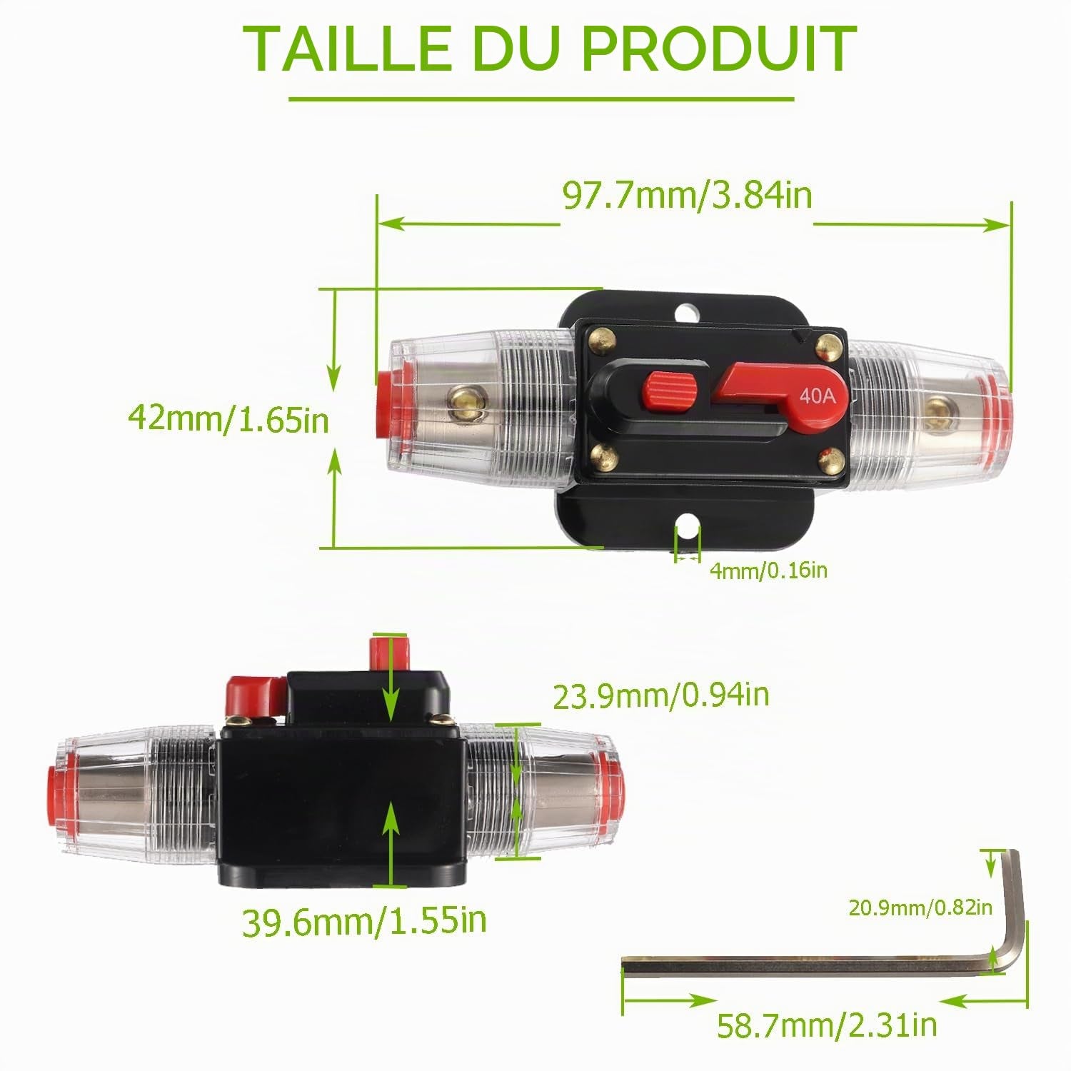 40A Disjoncteur Interrupteur 40 AMP Fusible Inline Holder 12V-51V DC Bouton De Réinitialisation Manuelle Pour Système D'Amplificateur De Son Audio De Voiture RV Home Marine Boat Truck