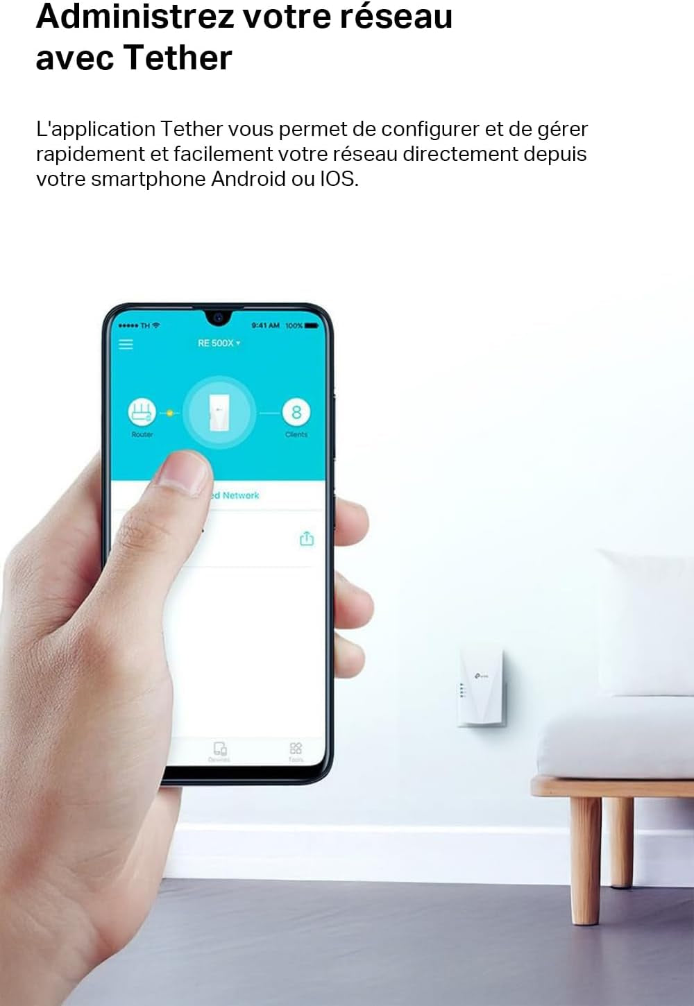 Répéteur Wifi 6 Puissant 1500 Mbps, Port Gigabit, RE500X | Compatible Toutes Box, Profitez D'Une Connexion Rapide Wifi 6 Jusqu'À 100 M², Idéale Pour Le Streaming HD & Le Télétravail