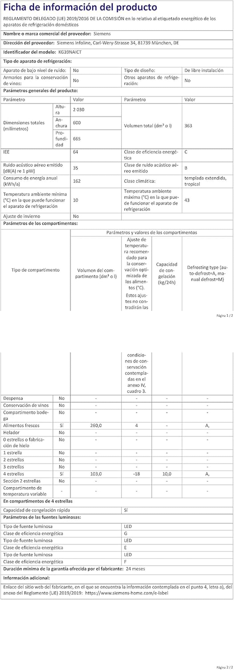 Iq500 KG39NAICT Réfrigérateur-Congélateur Autoportante 363 L C Acier Inoxydable