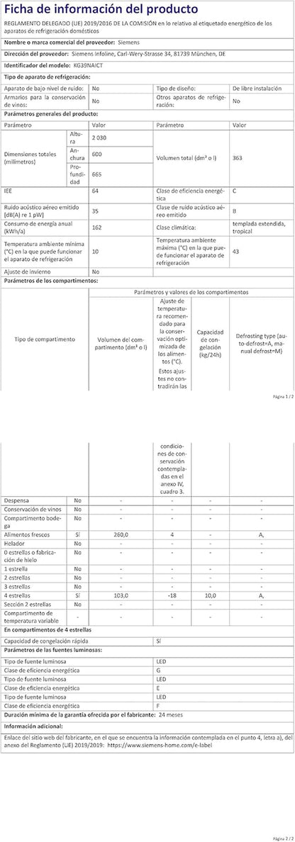 Iq500 KG39NAICT Réfrigérateur-Congélateur Autoportante 363 L C Acier Inoxydable
