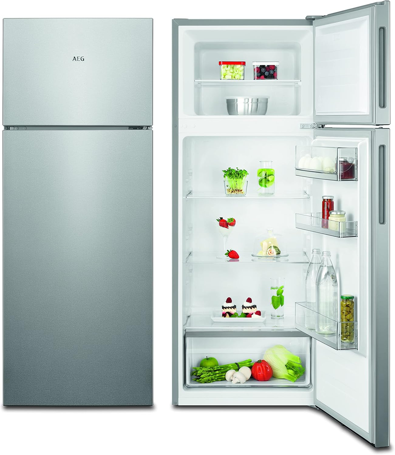 RDB424E1AX Réfrigérateur À Double Porte Pose Libre / 1434 Mm / Partie Congélateur En Haut / 205 L / Couleur : Aspect Acier Inoxydable, Côtés Argentés + Revêtement Anti-Traces En Acier Inoxydable