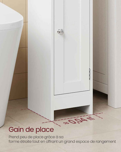 Meuble De Salle De Bain, Armoire D’Angle Avec Porte Et Étagères, Organisateur De Rangement, Meuble Étroit Pour Papier Toilette, Étagères Réglables, 20 X 18 X 80 Cm, Blanc Nuage BBC310W01