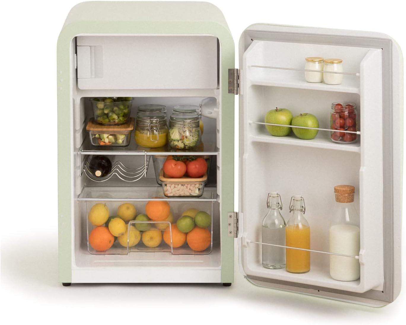 / RETRO FRIDGE 83.5 Gold/Réfrigérateur Vert Avec Poignée Or/Pratique Et Fonctionnel, Matériaux Résistants
