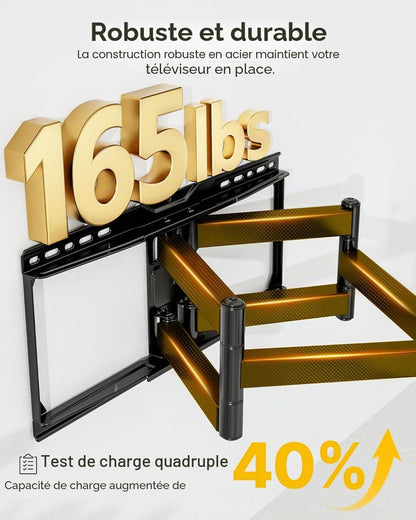 Support TV Mural 37~90",VESA 600 X 400Mm Max, Charge Jusqu'À 75Kg | Support De Téléviseur Mural, Accroche TV Mural, Modèle Mural À Bras Oscillants, Pivotant Et Inclinable