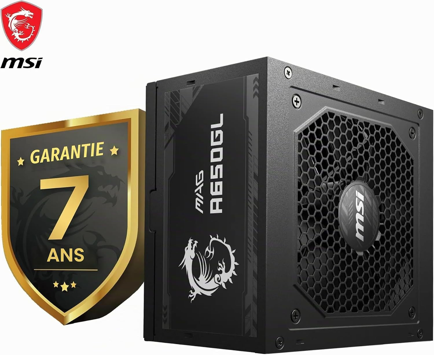 MSI MAG A650GL Alimentation Modulaire ATX, 80 plus Gold | 650W, Ventilateur FDB 120 Mm À Roulement Hydrodynamique, Full-Bridge LLC, Câbles Plats Noirs, Garantie 7 Ans