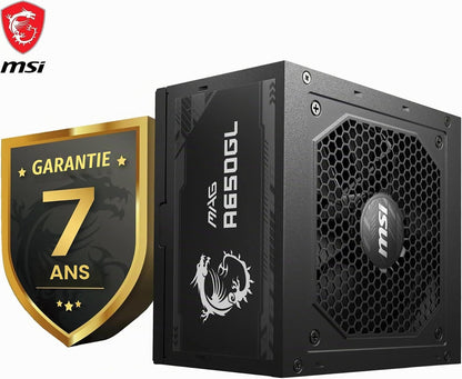 MSI MAG A650GL Alimentation Modulaire ATX, 80 plus Gold | 650W, Ventilateur FDB 120 Mm À Roulement Hydrodynamique, Full-Bridge LLC, Câbles Plats Noirs, Garantie 7 Ans