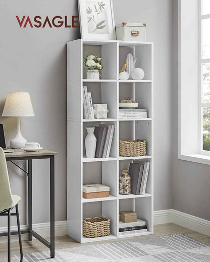 Bibliothèque, Meuble De Rangement, Étagère Sur 5 Niveaux | Pour Salon, Chambre, Bureau, Avec Compartiments Ouverts, 30 X 65,6 X 161,5 Cm, Blanc Nuage, CUSTOS Collection, LBC168T14V1