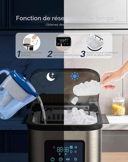 Machine a Glacons 15Kg En 24H, 2 Litres, Avec Écran LED | 9 Glaçons En 6-8 Minutes, 2 Tailles De Glace, Autonettoyante,Silencieux 45 Db,Poignée De Transport,Pour La Maison/Camping/Bar