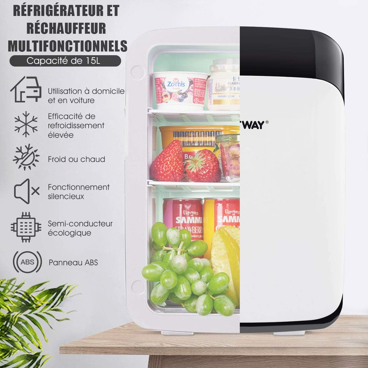 Mini Frigo 15L Mini Réfrigérateur 2 En 1 Fonction De Refroidissement Et De Chauffage, Température -3 ℃ ~ 50 ℃, Mini Frigo Portable 76 Kwh/An Pour Maison/Voiture (Blanc)