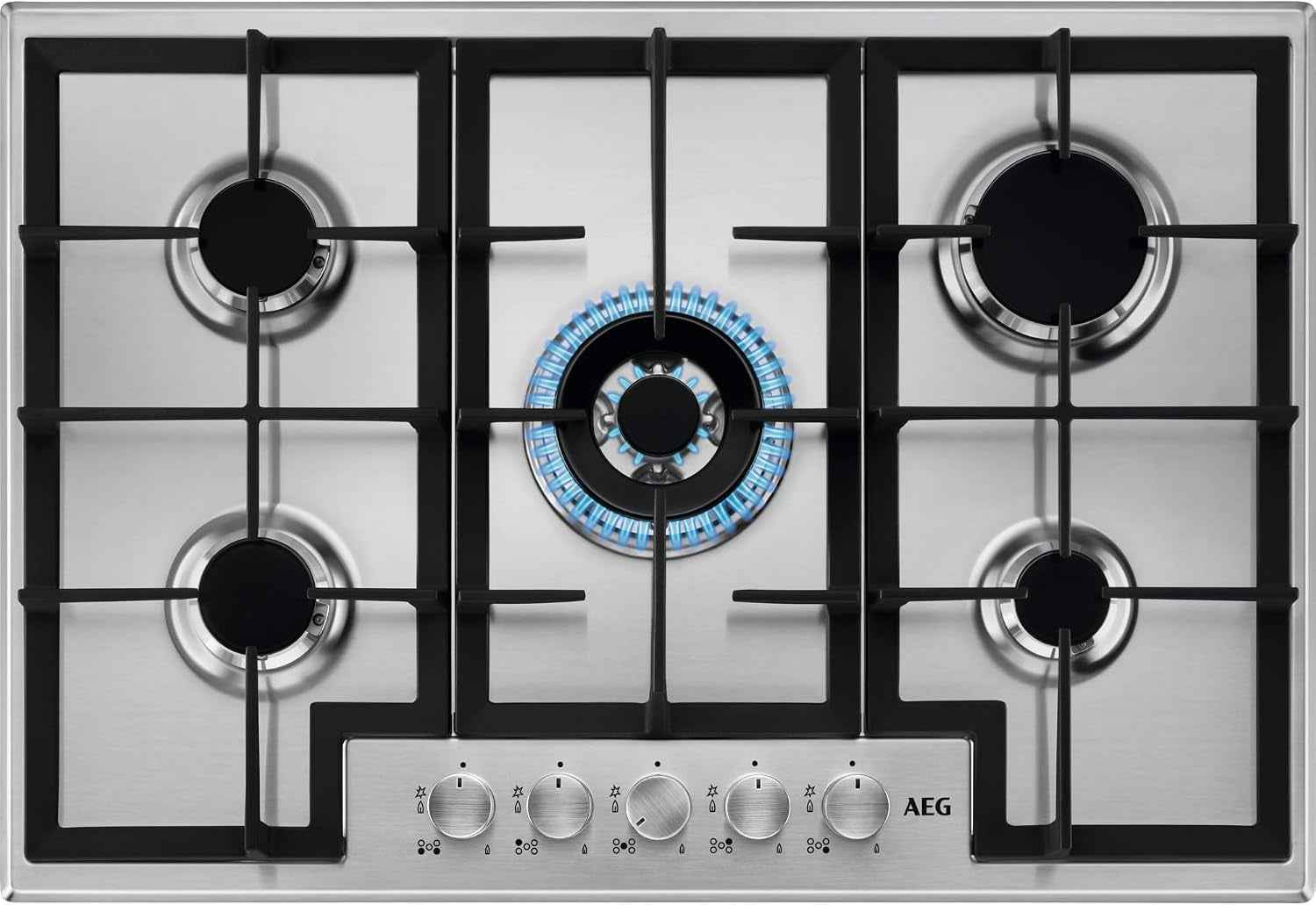 AEG HGB75400SM Slim Line Plateau De Cuisson À Gaz, 75 Cm, 5 Feux, Acier Inoxydable