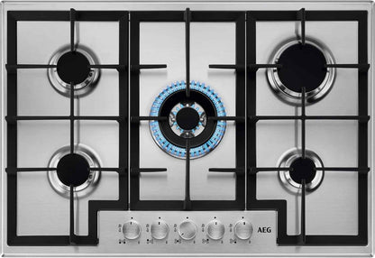 AEG HGB75400SM Slim Line Plateau De Cuisson À Gaz, 75 Cm, 5 Feux, Acier Inoxydable