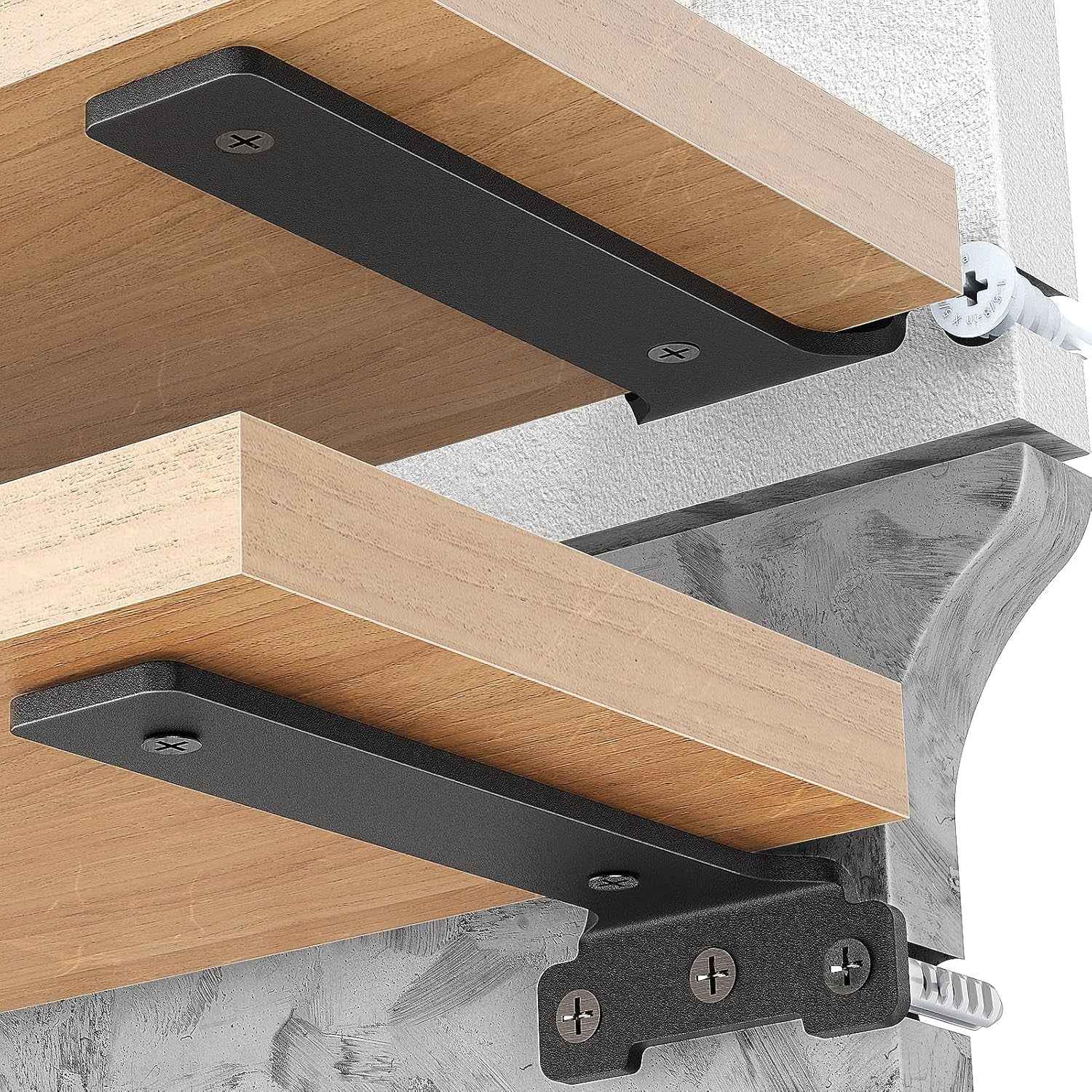 Lot De 2 Supports D'Étagère En Métal De 10 Cm, Avec Vis, Capacité De Charge De 70 Kg, Noir