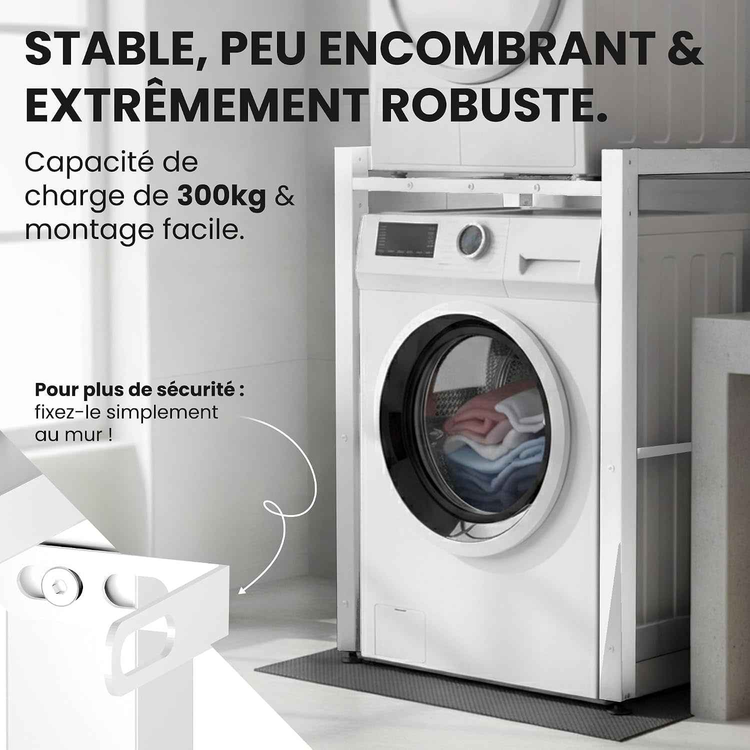 Etagère Pour Machine À Laver Medina I Pour Jusqu'À 2 Appareils Ménagers I Structure En Acier, Couleur:Blanc