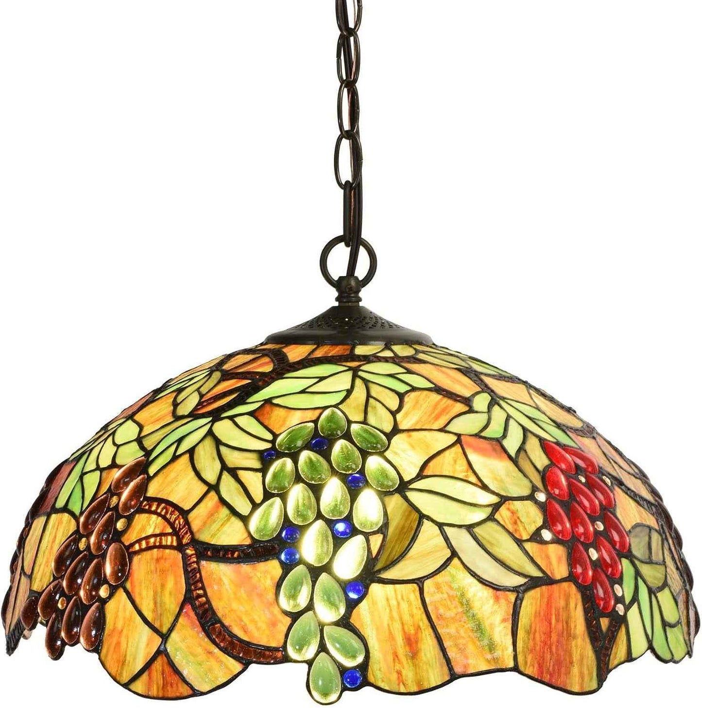 L30762 Plafonnier Suspendu En Verre Teinté Style Tiffany Raisin Avec Abat-Jour De 45,7 Cm De Large, 3 Lumières, Câblé