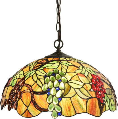 L30762 Plafonnier Suspendu En Verre Teinté Style Tiffany Raisin Avec Abat-Jour De 45,7 Cm De Large, 3 Lumières, Câblé