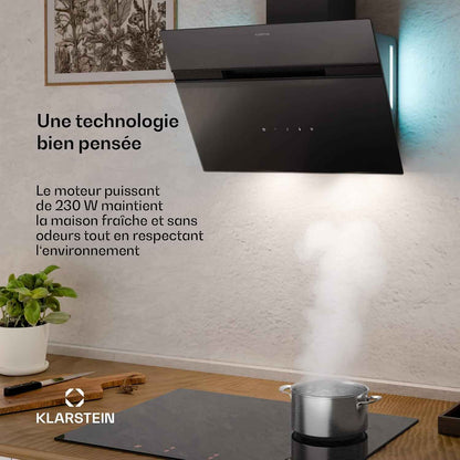 Klarstein Alina Hotte Aspirante - 60 Cm Hotte Murale, 600 M³/H, Éclairage LED 9 Couleurs, Tactile, Classe Énergétique A, 52 Db, Noire, Recirculation & Extraction