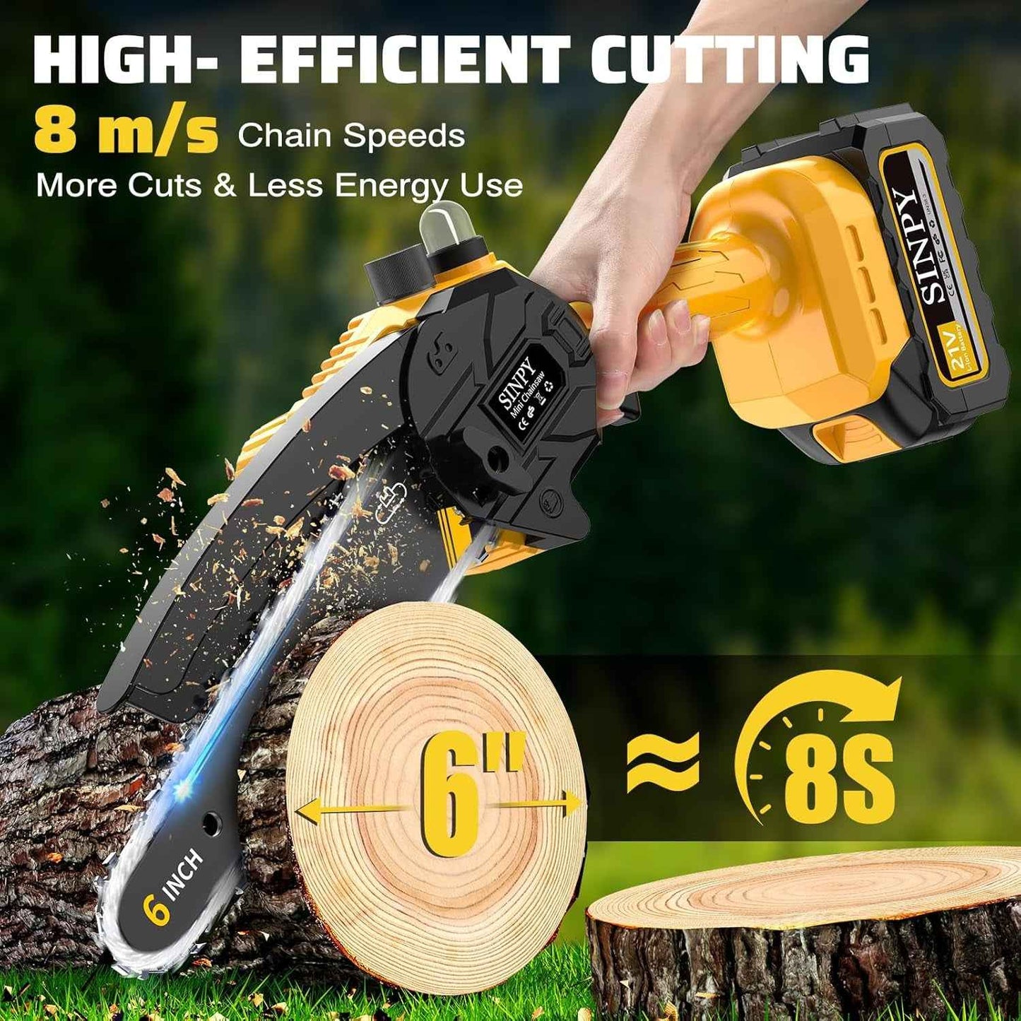 Mini Tronconneuse a Batterie 2X4000Mah, 6 Pouces Tronçonneuse Sur Batterie Elagueuse Thermique Coupe Branche Electrique Petite Tronçonneuse Sans Fil Pour Jardin, 2 Chaînes, 2 Guide-Chaînes