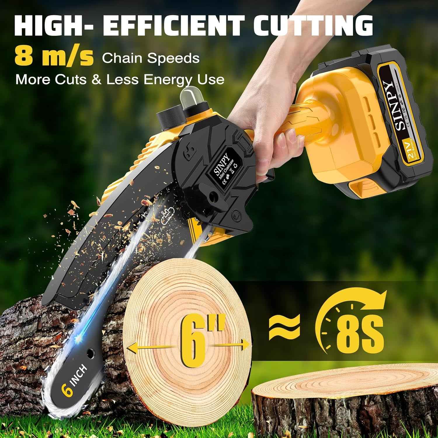 Mini Tronconneuse a Batterie 2X4000Mah, 6 Pouces Tronçonneuse Sur Batterie Elagueuse Thermique Coupe Branche Electrique Petite Tronçonneuse Sans Fil Pour Jardin, 2 Chaînes, 2 Guide-Chaînes
