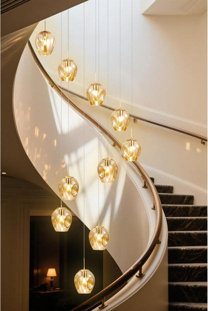 Moderne Escalier Suspendu Lustre,Plafonnier Lustre Verre Boule Suspension,Lampe Led,Grand Multi Ampoule Luminaire Suspendu Pour Salon,Cage Descalier,Couloir,Villa (10 Lights)