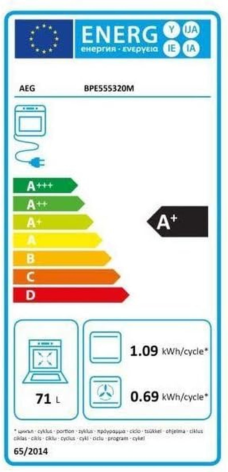 BPE555320M Four Électrique 71 L Noir, Acier Inoxydable A+ - Fours (Moyenne, Four Électrique, 71 L, 71 L, 3500 W, 2300 W)