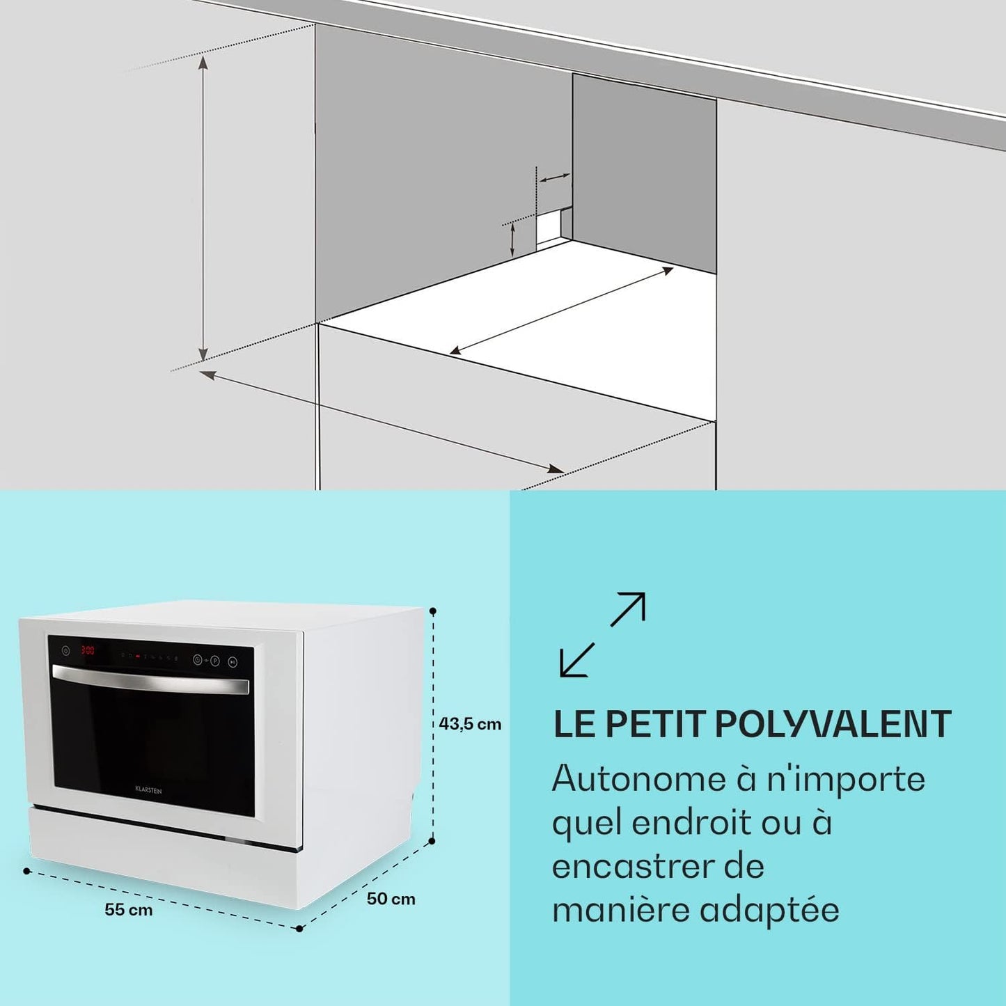 Mini Lave Vaisselle De 6 Couvert, Lave-Vaisselles Silencieux, 7 Programmes De Lavage, Petit Lave-Vaisselle De Table, Lave Vaisselle Portable, Facile À Installer Pour La Maison Et Bureau