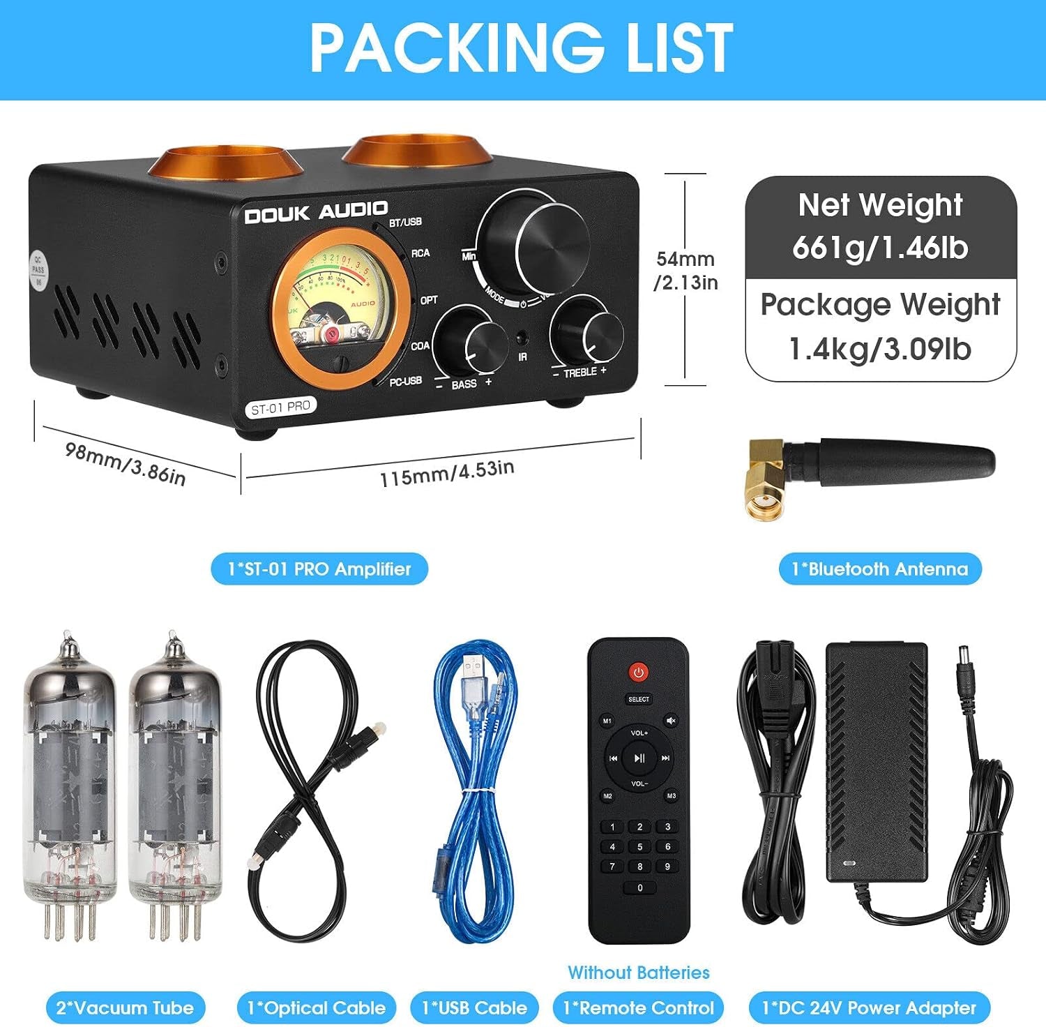 [Version Mise À Jour] ST-01 Pro 200W Amplificateur Hi-Fi Mini Récepteur Audio Bluetooth 5.0 Amplificateur À Tubes Numérique Avec Vu-Mètre, USB DAC Coax/Opt