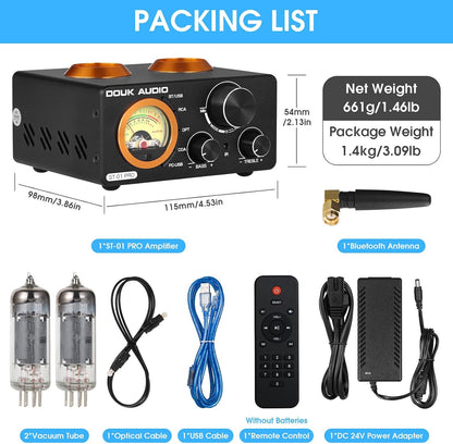 [Version Mise À Jour] ST-01 Pro 200W Amplificateur Hi-Fi Mini Récepteur Audio Bluetooth 5.0 Amplificateur À Tubes Numérique Avec Vu-Mètre, USB DAC Coax/Opt