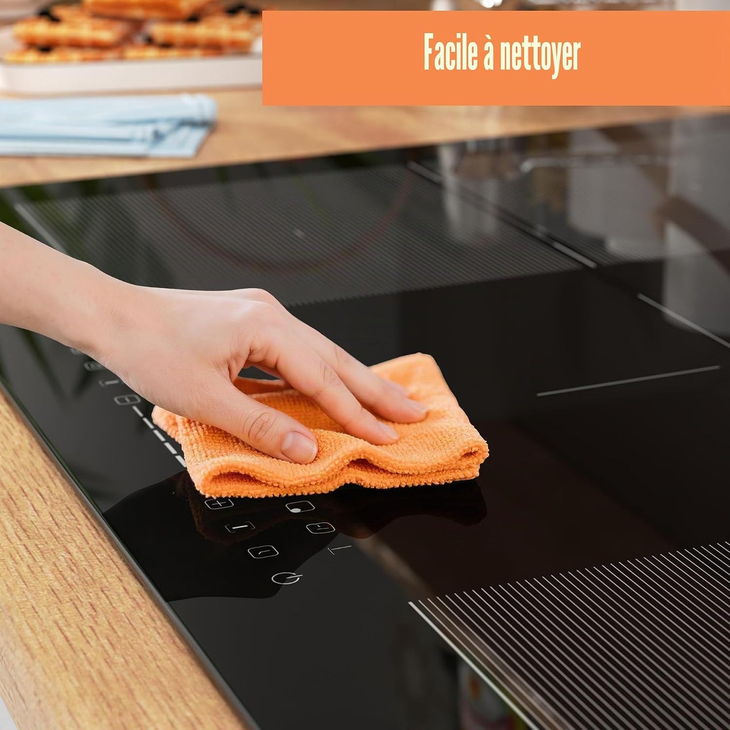 Plaque Induction Avec Flexizone, Plaque De Cuisson Electrique 5 Feux | Boost, Verrouillage Enfant, Pause Et Minuterie, 9 Niveaux De Puissance, Encastrable, 77 CM, 7200W, 220-240V, Sans Prise