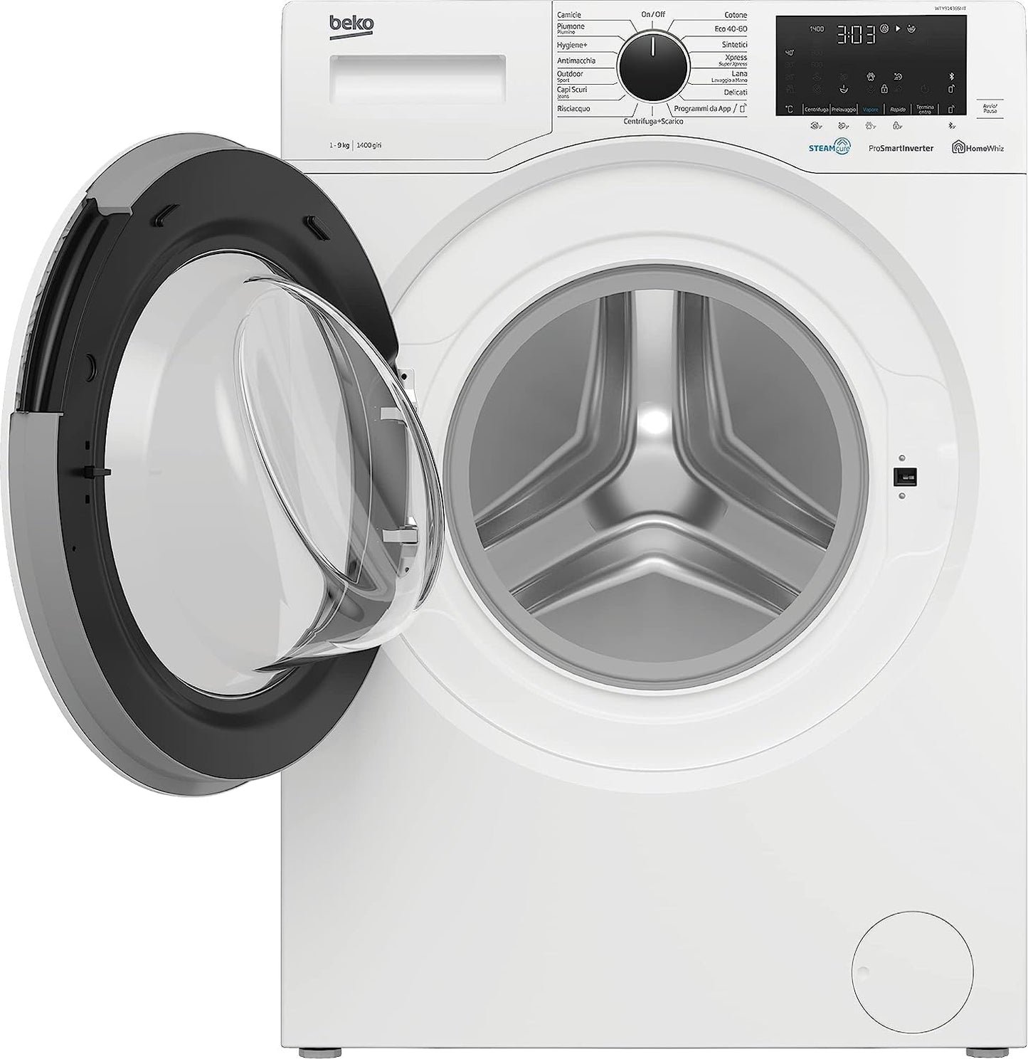 Beko MDA WTY91436SI-IT Machine À Laver Standard Avec Vapeur Désinfectant Steamcure - 9 Kg, 1400 Tr/Min, Moteur Prosmart Inverter, Classe B, Blanc