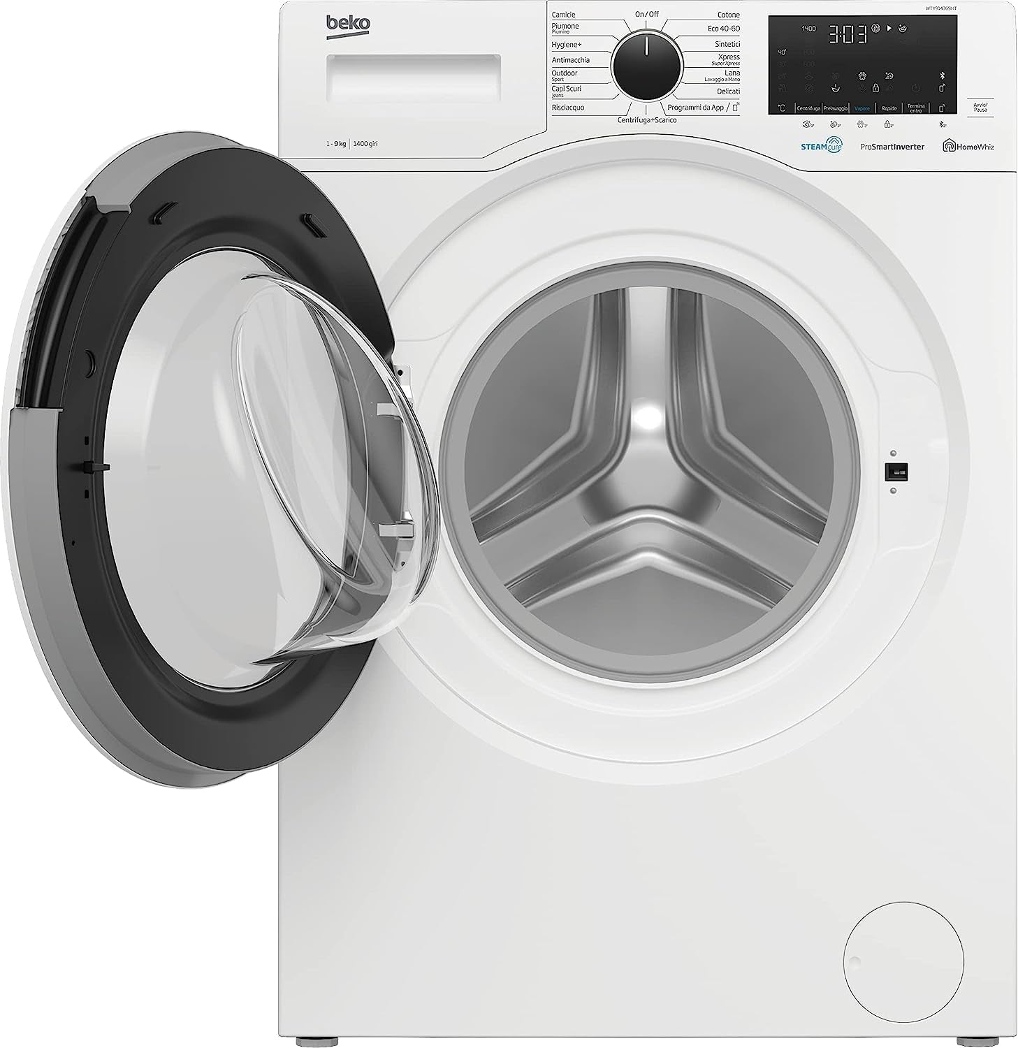 Beko MDA WTY91436SI-IT Machine À Laver Standard Avec Vapeur Désinfectant Steamcure - 9 Kg, 1400 Tr/Min, Moteur Prosmart Inverter, Classe B, Blanc