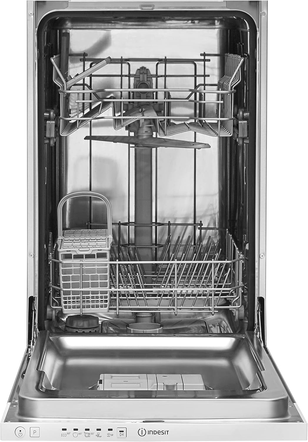 Indesit DSIE 2B10 Lave-Vaisselle Entièrement Intégré 10 Places A+ - Lave-Vaisselles (Entièrement Intégré, Blanc, Compact (45 Cm), Noir, Blanc, Boutons, Tactil, 1,3 M)