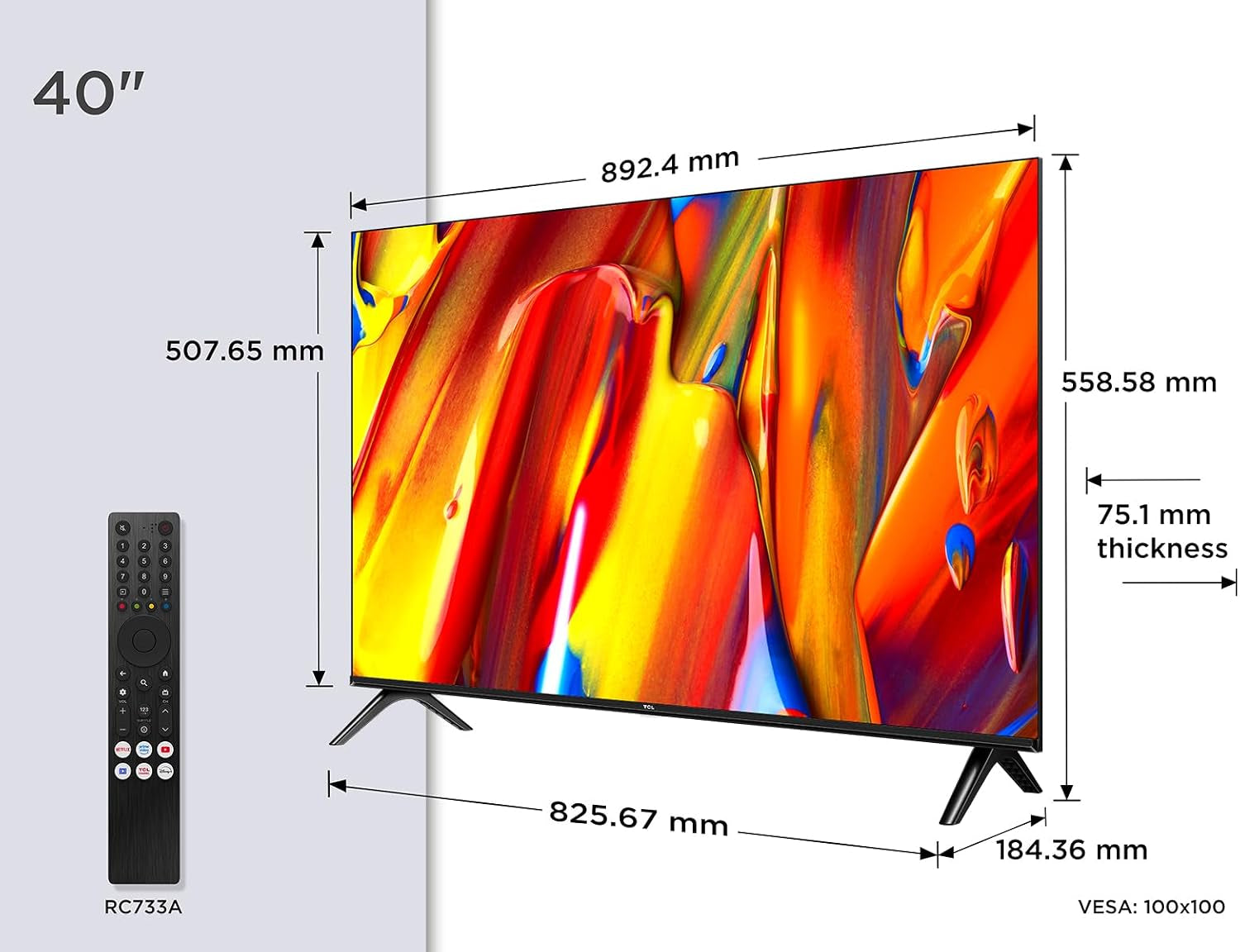 TCL 40V5C – TV QLED Direct LED Smart Full HD 40" Avec Android TV​ & HDR - Compatible Avec Google Cast & Google Home, Design Mince