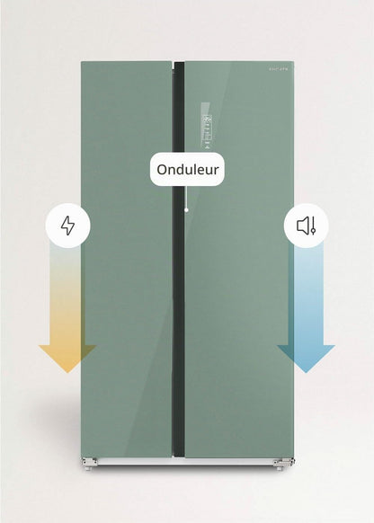 / FRIDGE STUDIO SIDE by SIDE 550 / Réfrigérateur Style Side by Side 550L Vert Sauge / 91,2 X 70,4 X 177,7 Cm/No Frost, Traitement Antibactérien, Commande Tactile Électronique, 158W