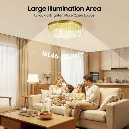 Plafonnier En Cristal De 60 Cm, Lustre Doré, Lustre Chambre, Lampe Ronde LED, Plafond Transparent, E14