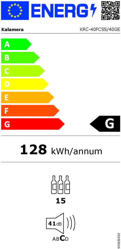 KRC-40GE Mini Réfrigérateur Avec Panneau De Commande Tactile, Zone De Refroidissement 5-18 °C, Porte En Verre En Acier Inoxydable, Réfrigérateur Bouteille, 40 L [Classe Énergétique G]