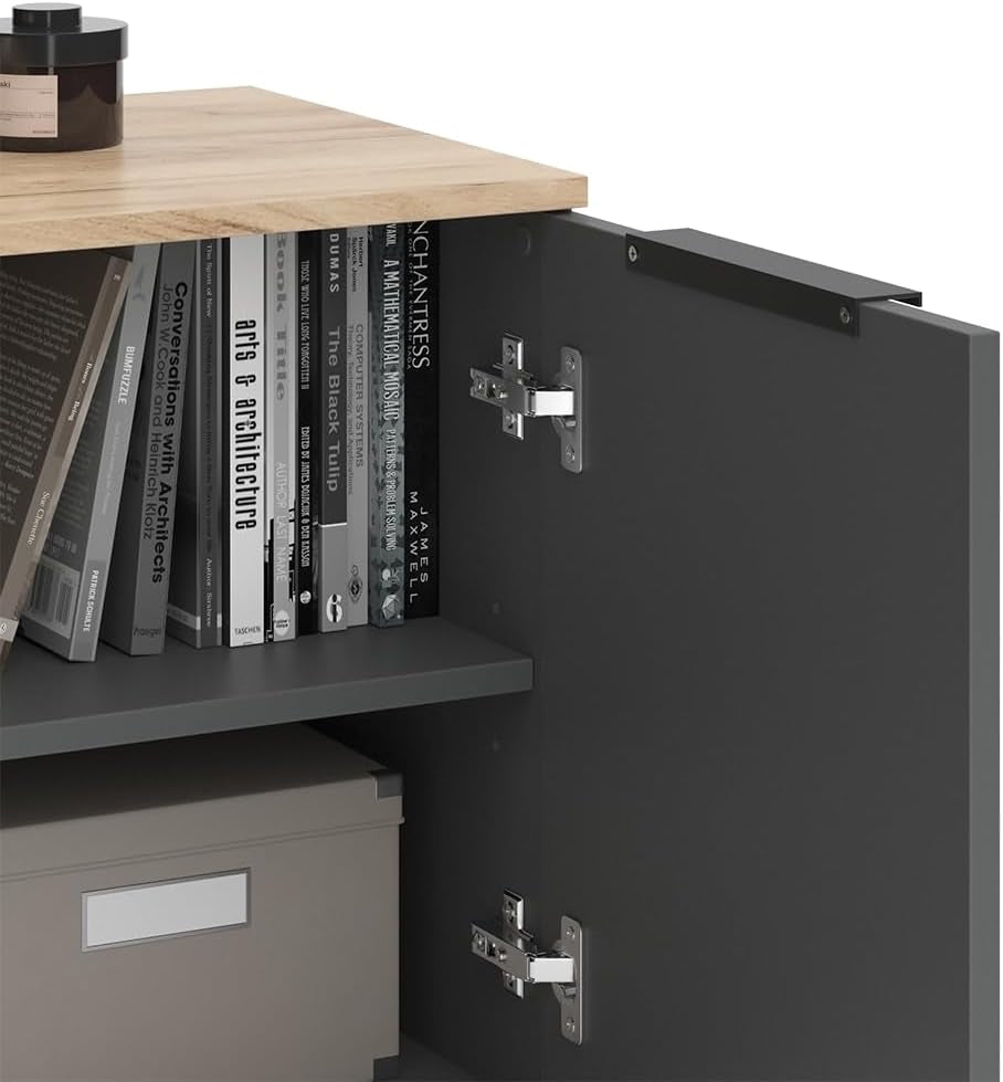 Sideboard Wido, Anthracite, 80X50Cm | Avec 2 Portes, Convient Pour Le Rangement Des Vêtements Et Des Articles Ménagers