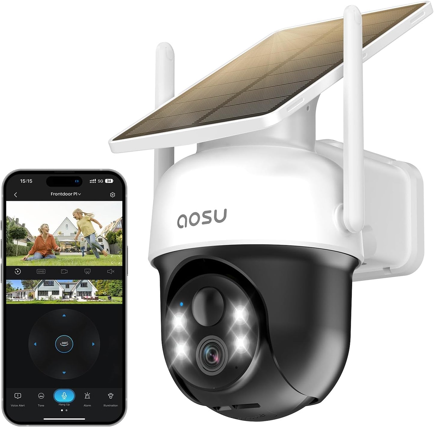 2K D1 Caméra Exterieure Sans Fil Solaire, 360°PTZ Suivi Automatique | 3MP Caméra Surveillance Wifi Exterieure Sans Fil Vision Nuit Couleur, Audio Bidirectionnel Idéal Pour Porche & Jardin, IP65