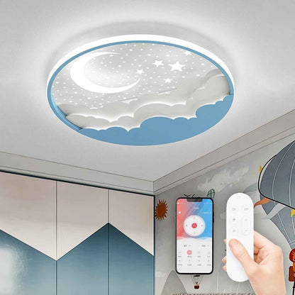 LED Plafonnier Pour Enfants, Créative Étoile Et Lune Lampe De Plafond Enfants, Dimmable Acrylique Plafonnier Avec Télécommande, 3000-6000K, Moderne Filles Garçons Chambre Lampe,Bleu,50Cm