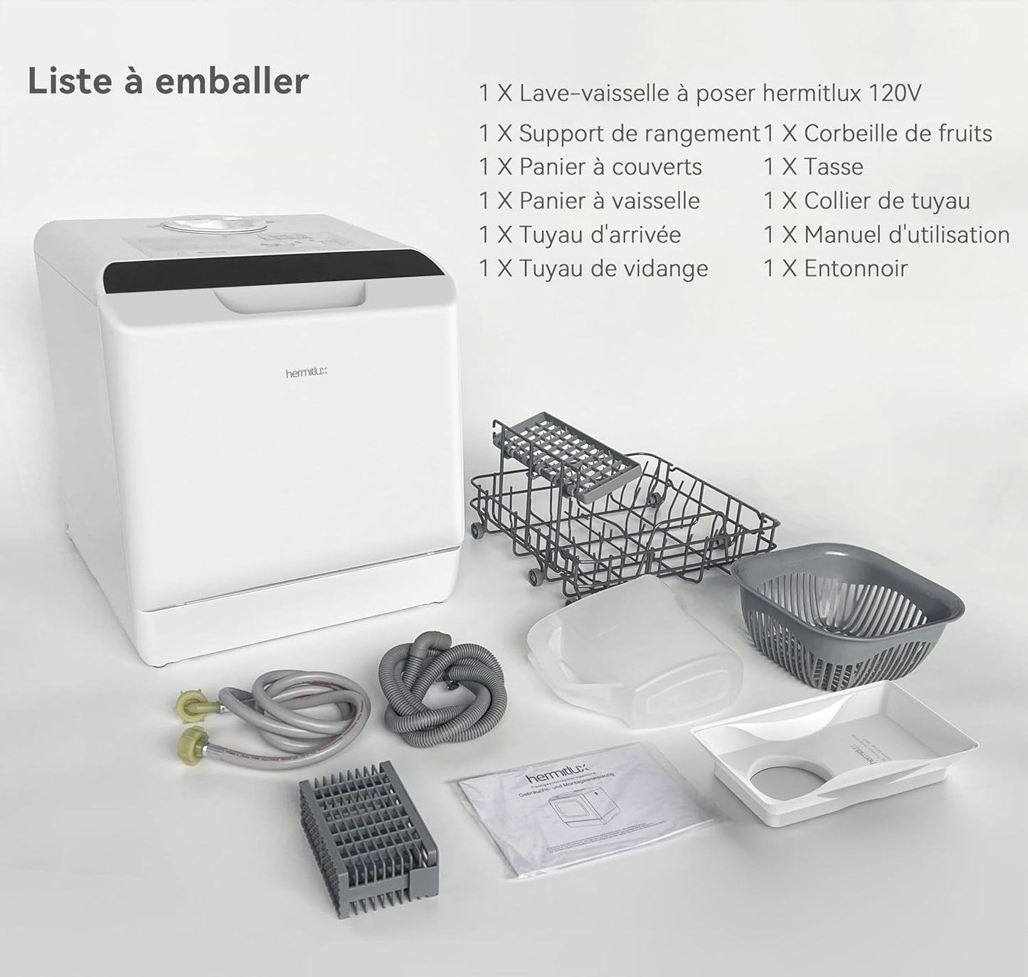 Mini-Lave-Vaisselle, Lave-Vaisselle De Comptoir, Utilisable Avec Robinet Ou Sans Robinet, Largeur De 43 Cm, Capable De Contenir 4 Sets, Adapté Au Camping, 175 Kwh/An, Blanc