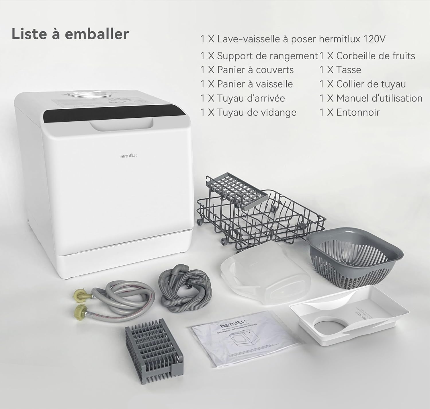 Mini-Lave-Vaisselle, Lave-Vaisselle De Comptoir, Utilisable Avec Robinet Ou Sans Robinet, Largeur De 43 Cm, Capable De Contenir 4 Sets, Adapté Au Camping, 175 Kwh/An, Blanc