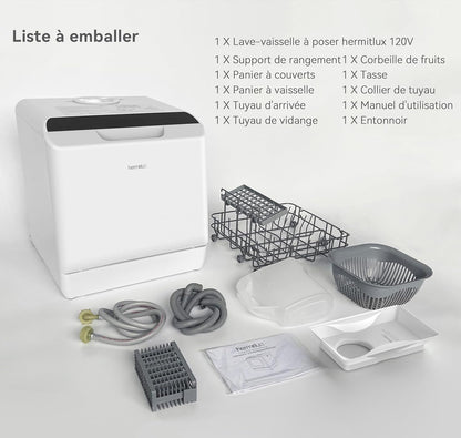 Mini-Lave-Vaisselle, Lave-Vaisselle De Comptoir, Utilisable Avec Robinet Ou Sans Robinet, Largeur De 43 Cm, Capable De Contenir 4 Sets, Adapté Au Camping, 175 Kwh/An, Blanc