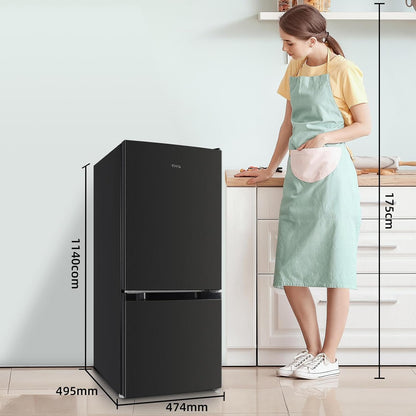Réfrigérateur Congélateur Bas 117 Litres, 39Db, Commande Électronique, Acier Noir, Rangement De Tri, Dégivrage Manuel Facile