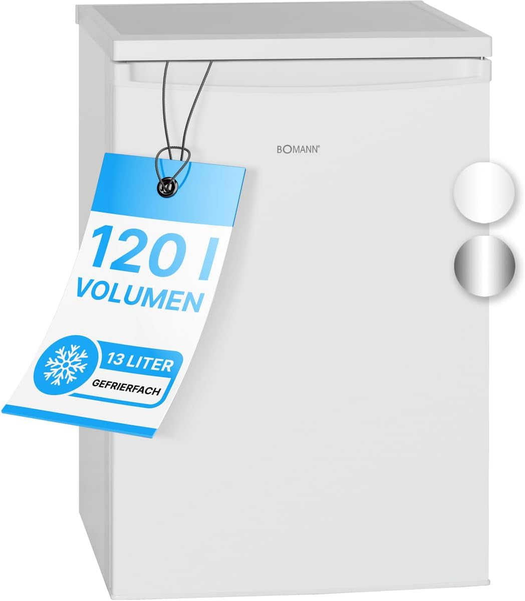 Bomann Réfrigérateur Avec Petit Congélateur 120L Blanc Ks2184-1-Blanc, Capacité Utile : 120 Litres, Réglage De La Température En Continu, Charnière De Porte À Droite, Interchangeable, Pieds Réglables