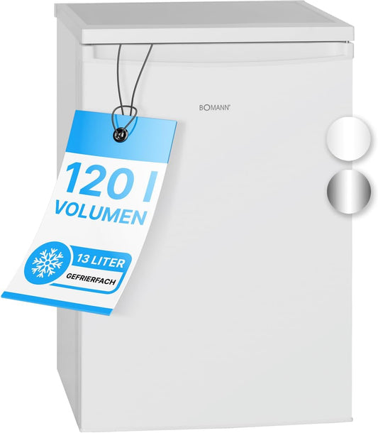 Bomann Réfrigérateur Avec Petit Congélateur 120L Blanc Ks2184-1-Blanc, Capacité Utile : 120 Litres, Réglage De La Température En Continu, Charnière De Porte À Droite, Interchangeable, Pieds Réglables