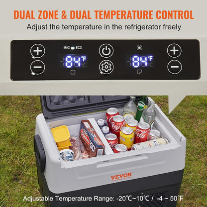 Glacière Électrique Portable De 55 L Réfrigérateur De Voiture Portable 12/24 V CC 100-240 V CA Frigo Voiture Double Zone 0,6 Kw.H -20 °C À 10 °C Réglable Congélateur Pour Camion Bateau Camping
