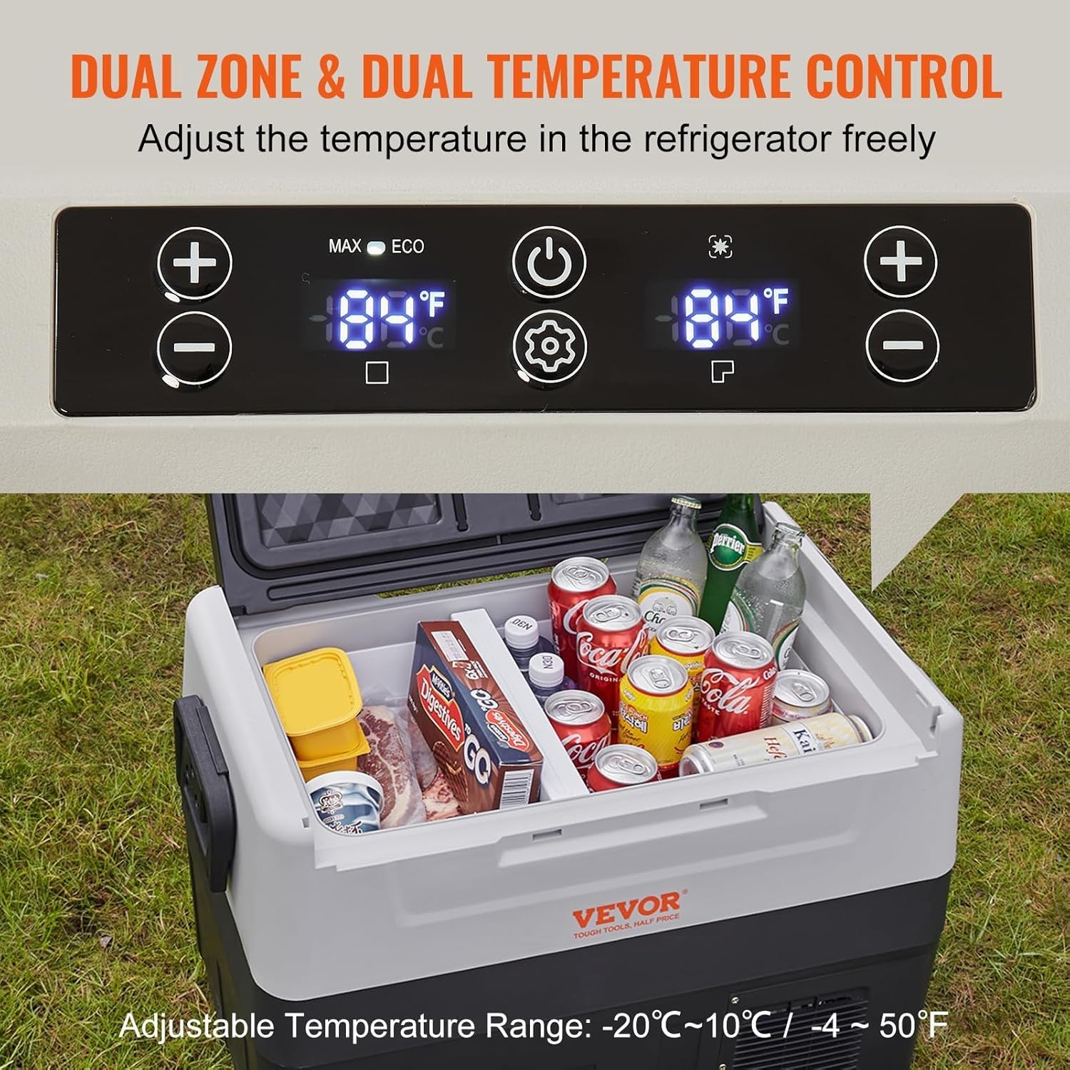 Glacière Électrique Portable De 55 L Réfrigérateur De Voiture Portable 12/24 V CC 100-240 V CA Frigo Voiture Double Zone 0,6 Kw.H -20 °C À 10 °C Réglable Congélateur Pour Camion Bateau Camping